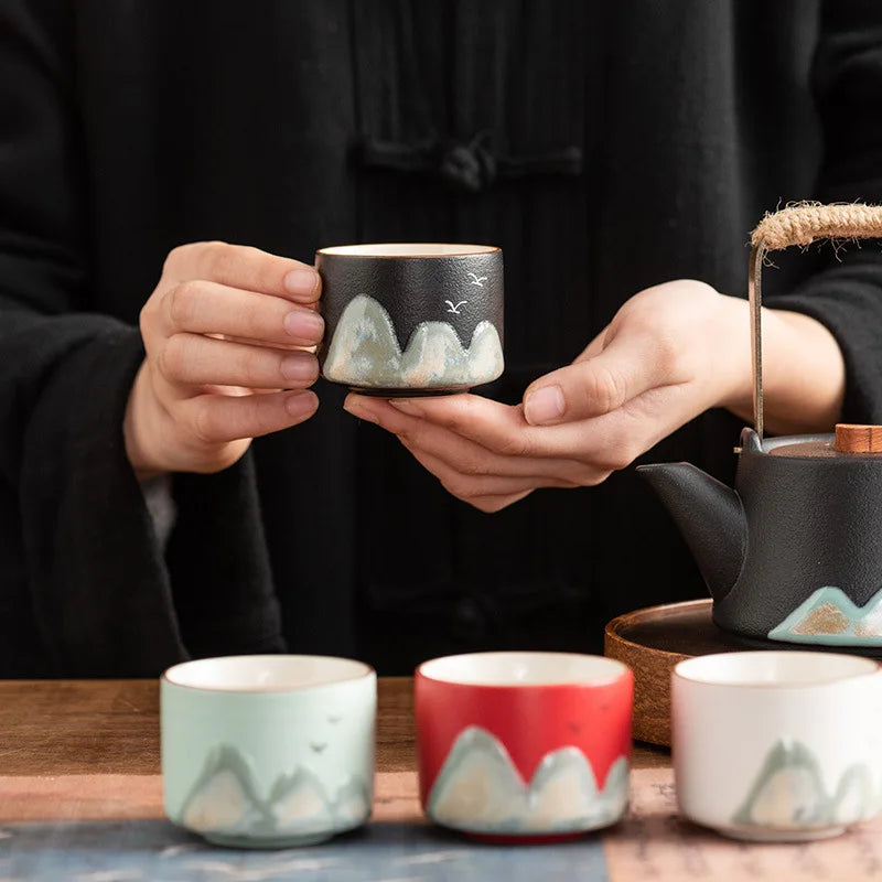 Hand-Painted Blue Ceramic Tea Set Porcelain Standard Size with Gift Box