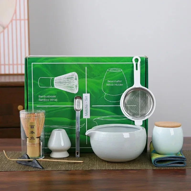 Complete Matcha Tea Set 10-Piece Bamboo Ceramic Stainless Steel Japanese Tea Tools