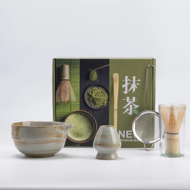 Ceramic Matcha Tea Set 5-Piece Natural Non-Toxic Bamboo Whisk Bowl Scoop Sifter