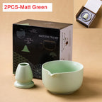 Japanese Ceramic Matcha Bowl Set 550ml Green with Pouring Spout and Whisk Holder for Tea Ceremony