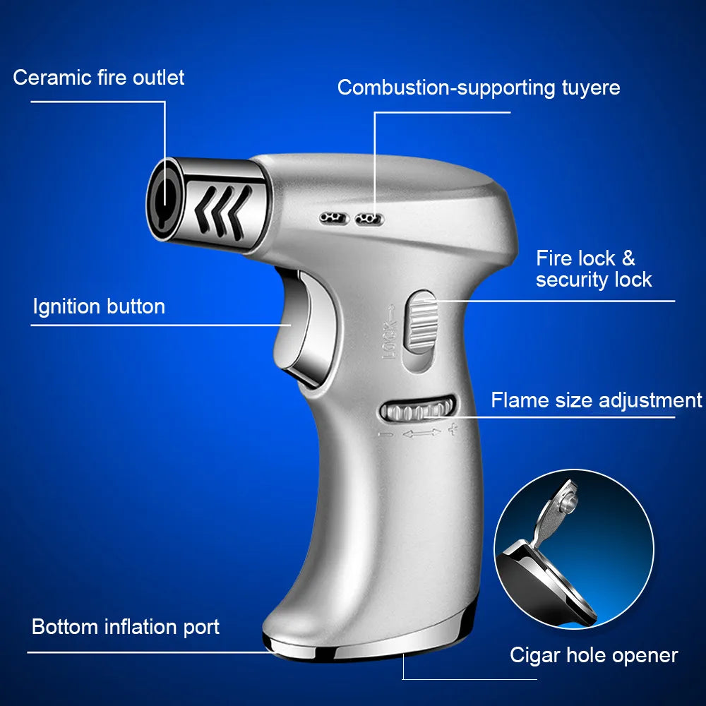 Portable Butane Torch Jet Flame Lighter Windproof Metal Outdoor Camping Cooking Ignition Tool