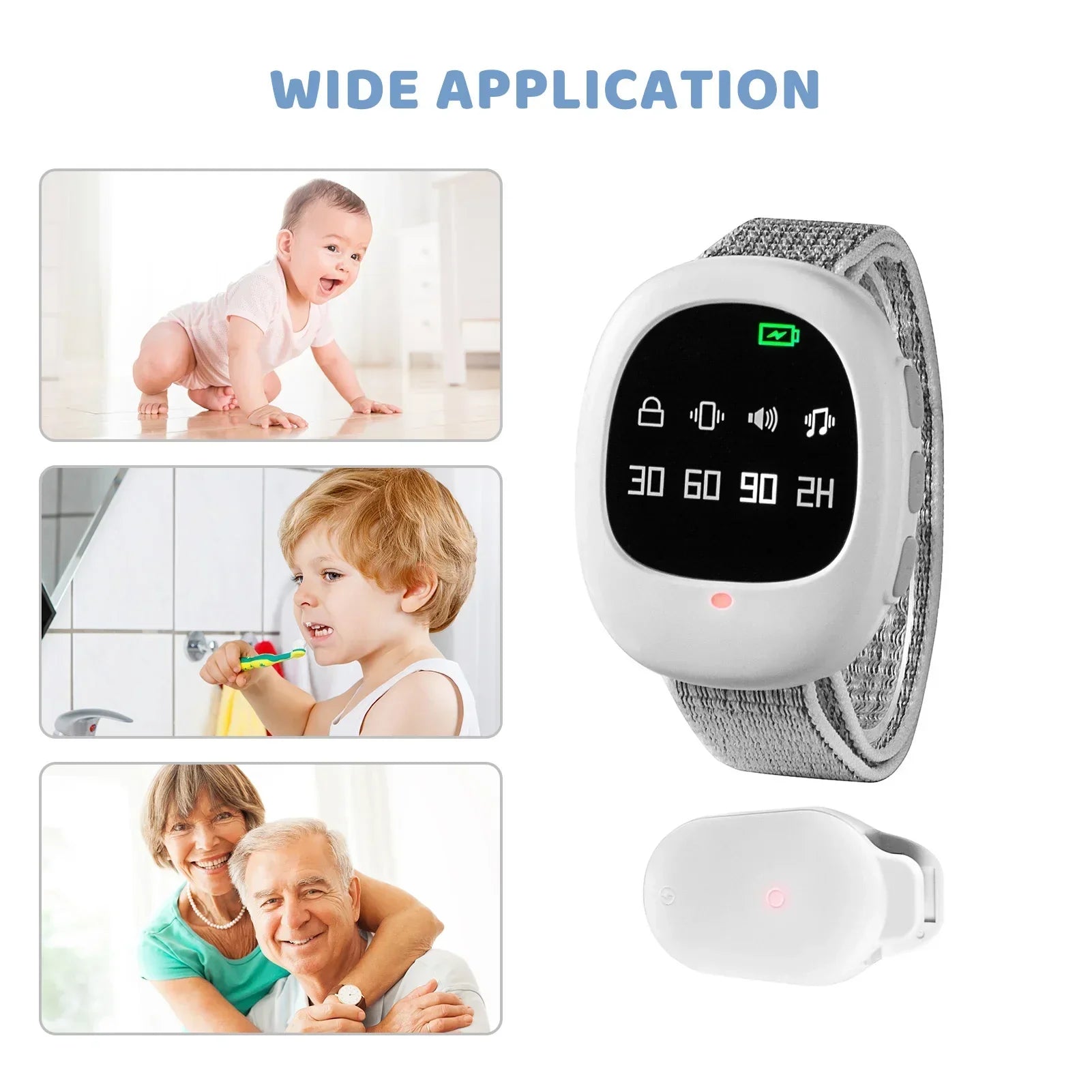 Wireless Bedwetting Alarm with Adjustable Vibration and Sound Modes White