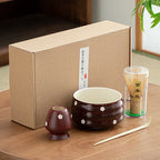 Ceramic Matcha Teaware Set Dark Red Cherry Blossom Design with Bowl Whisk and Teaspoon
