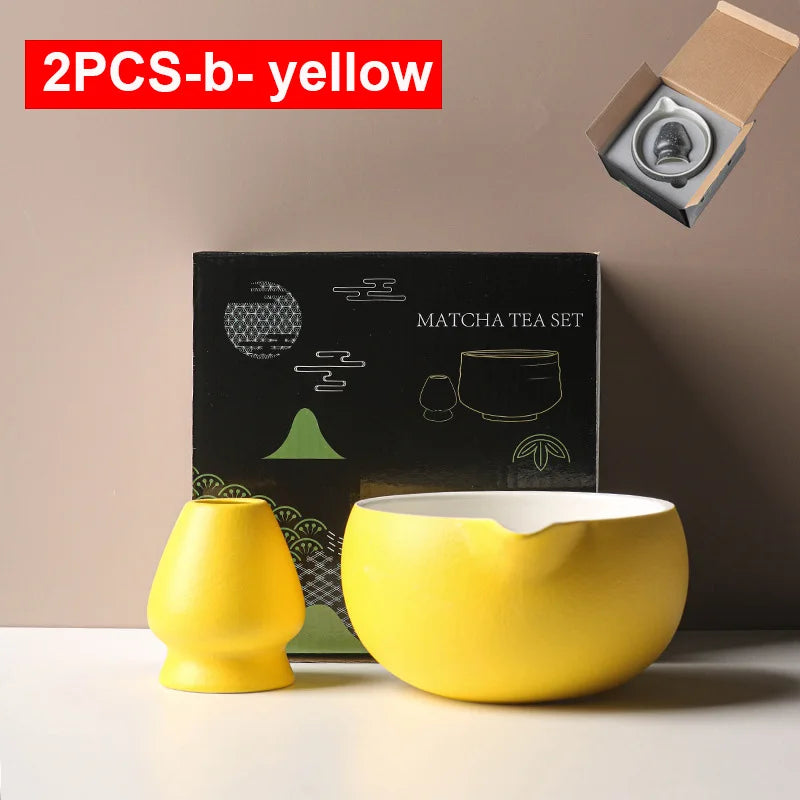 Japanese Ceramic Matcha Bowl Set 550ml Green with Pouring Spout and Whisk Holder for Tea Ceremony