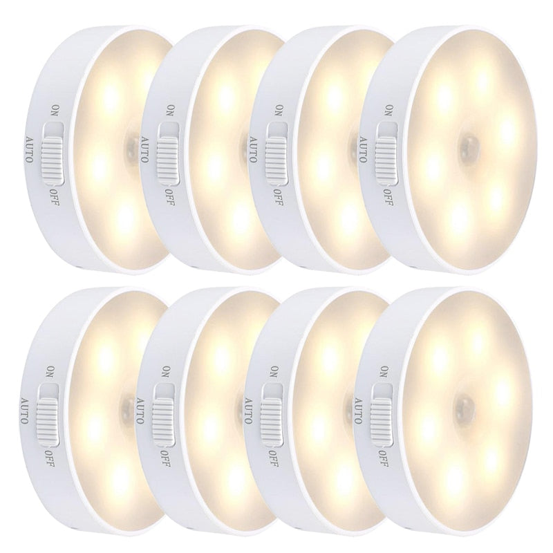 Sticky LED Motion Sensor Mini Night Lamp Round Battery Operated Warm Light