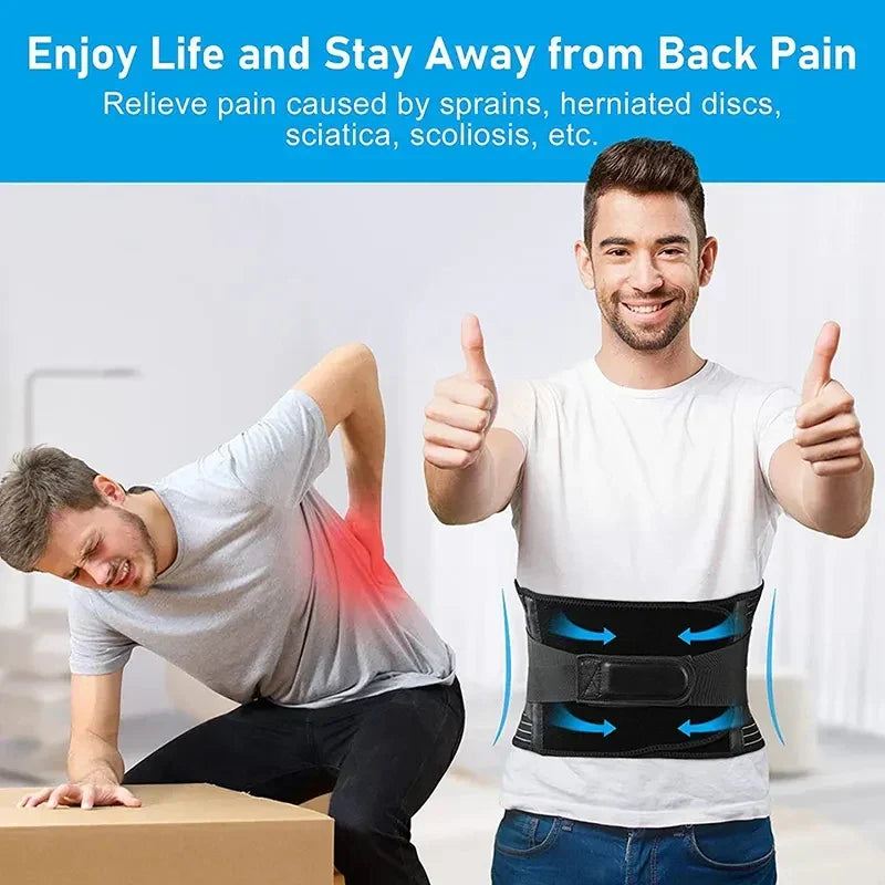 OrthoFlexa Back Support Belt 360° Lumbar Brace with Memory Aluminum & Steel Springs Adjustable Black Gray