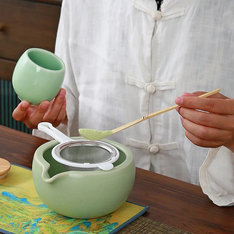 Complete Matcha Tea Set 10-Piece Bamboo Ceramic Stainless Steel Japanese Tea Tools