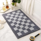 Harrow Plush Microfiber Checkered Bath Mat Black and White Machine Washable Eco-Friendly