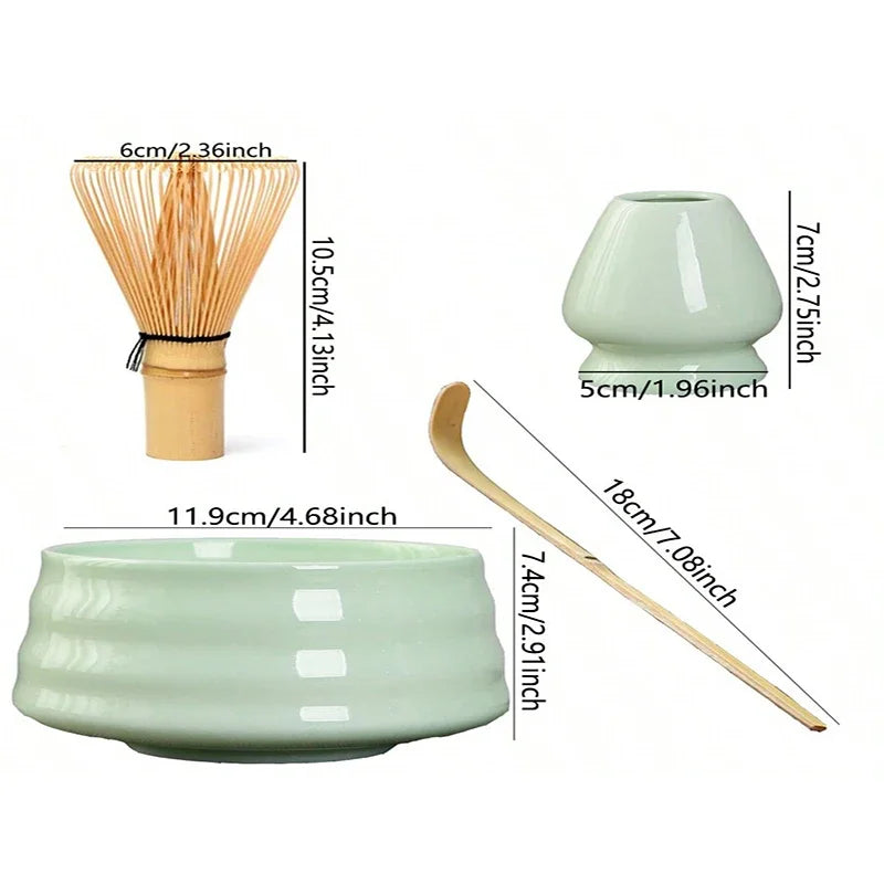 Matcha Tea Set Bamboo and Ceramic Traditional Japanese Whisk Bowl Scoop Eco-Friendly