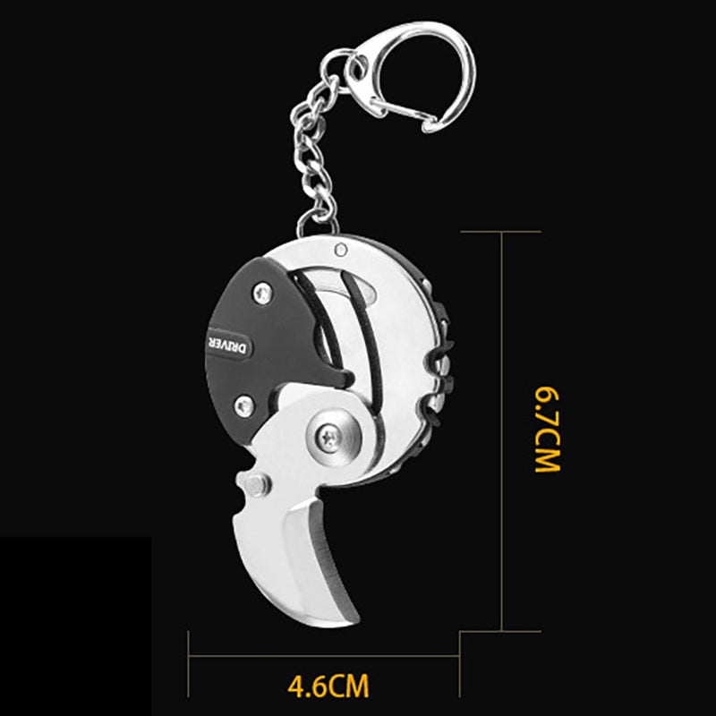 Mini Hiking Survival Keychain Tool Metal Compact with Knife Saw Fire Starter Compass
