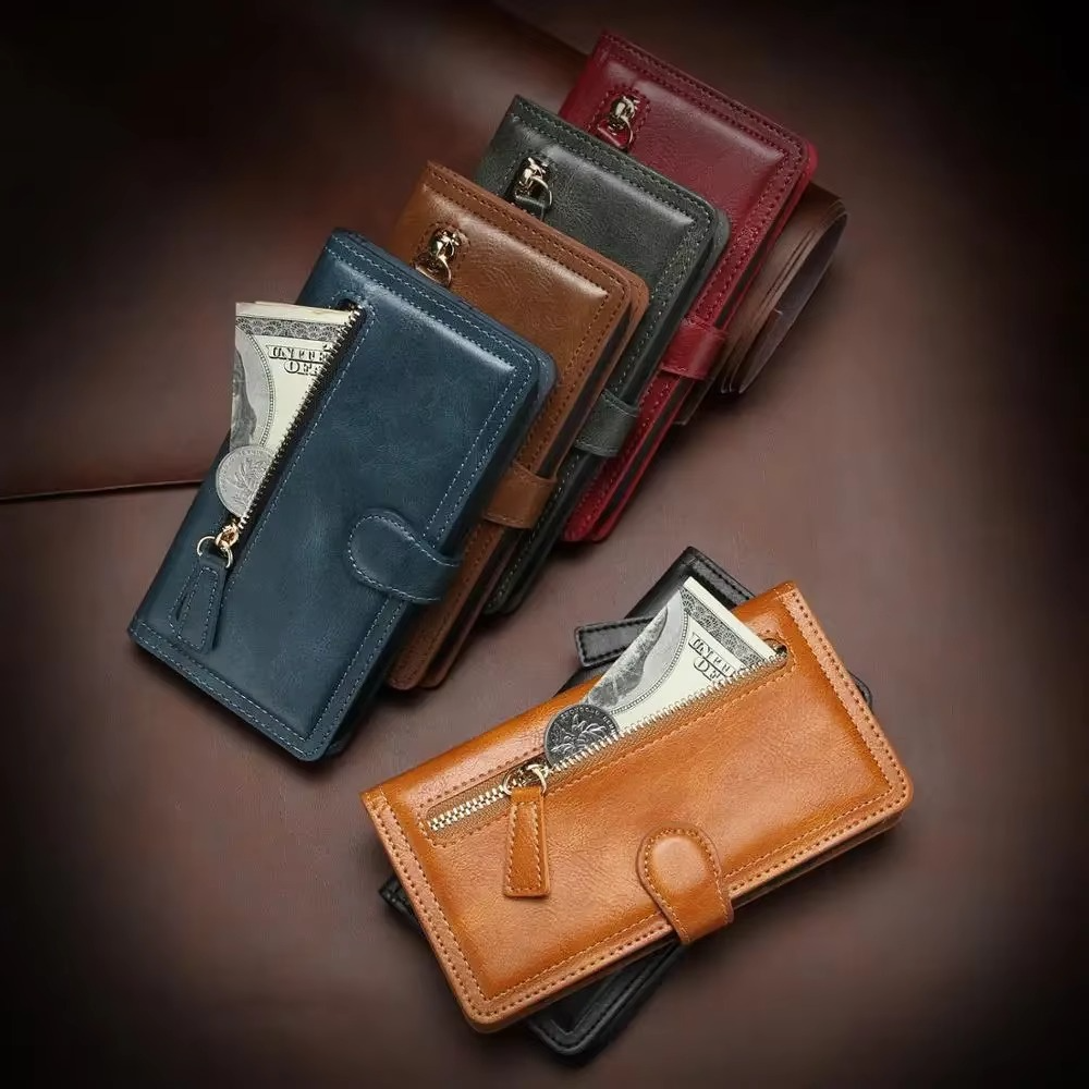 Premium Leather iPhone Flip Wallet Case with Card Slots and Stand Compatible with iPhone 11 to 16 Pro Max