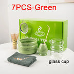 Matcha Tea Set 7-Piece Bamboo and Ceramic Traditional Japanese Green Tea Brewing Kit