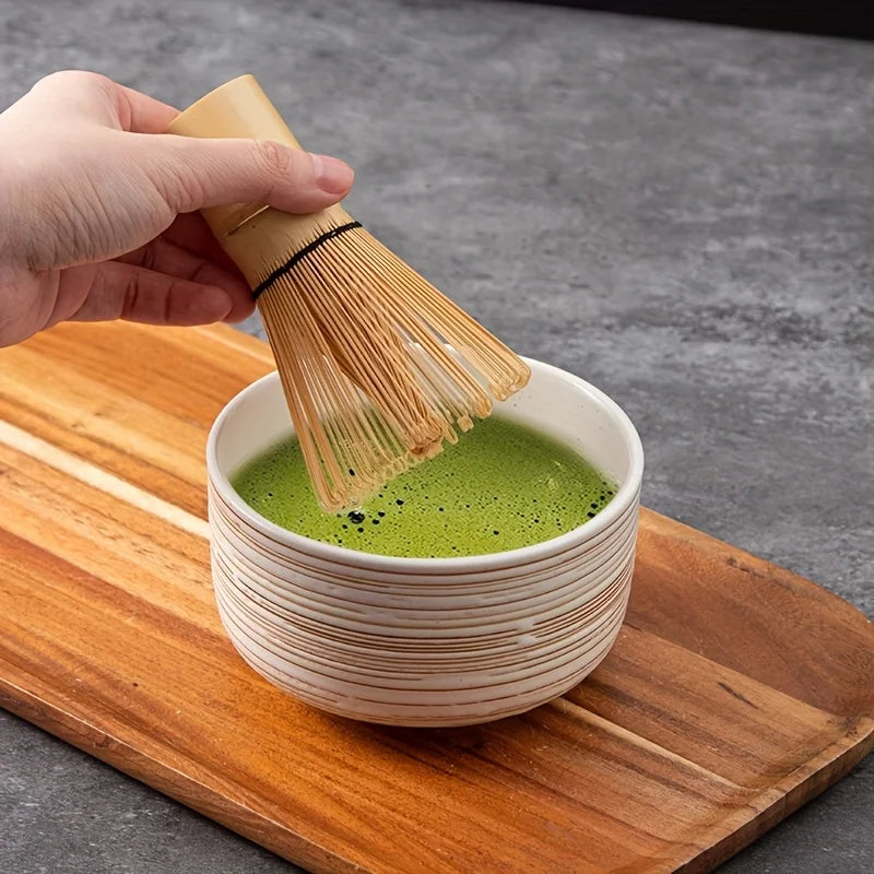 Japanese Matcha Whisk Set 6-Piece Pottery Bowl Scoop Sifter Stand Teaspoon Green