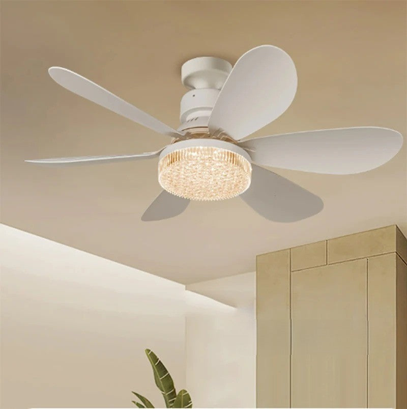 Flower Pattern Energy Saving Ceiling Fan Lamp with Remote Control LED Light Modern 6-Blade Quiet Operation