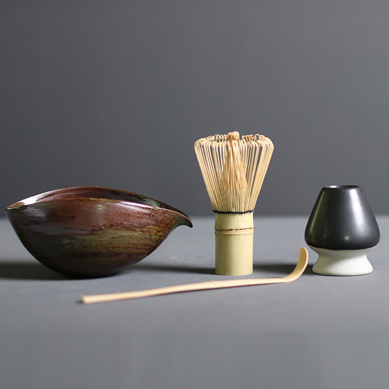 Traditional Matcha Tea Set Bamboo Whisk Ceramic Bowl Wooden Spoon for Authentic Tea Ceremony