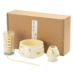 Ceramic Matcha Teaware Set Dark Red Cherry Blossom Design with Bowl Whisk and Teaspoon
