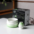 Japanese Ceramic Matcha Bowl Set 550ml Green with Pouring Spout and Whisk Holder for Tea Ceremony