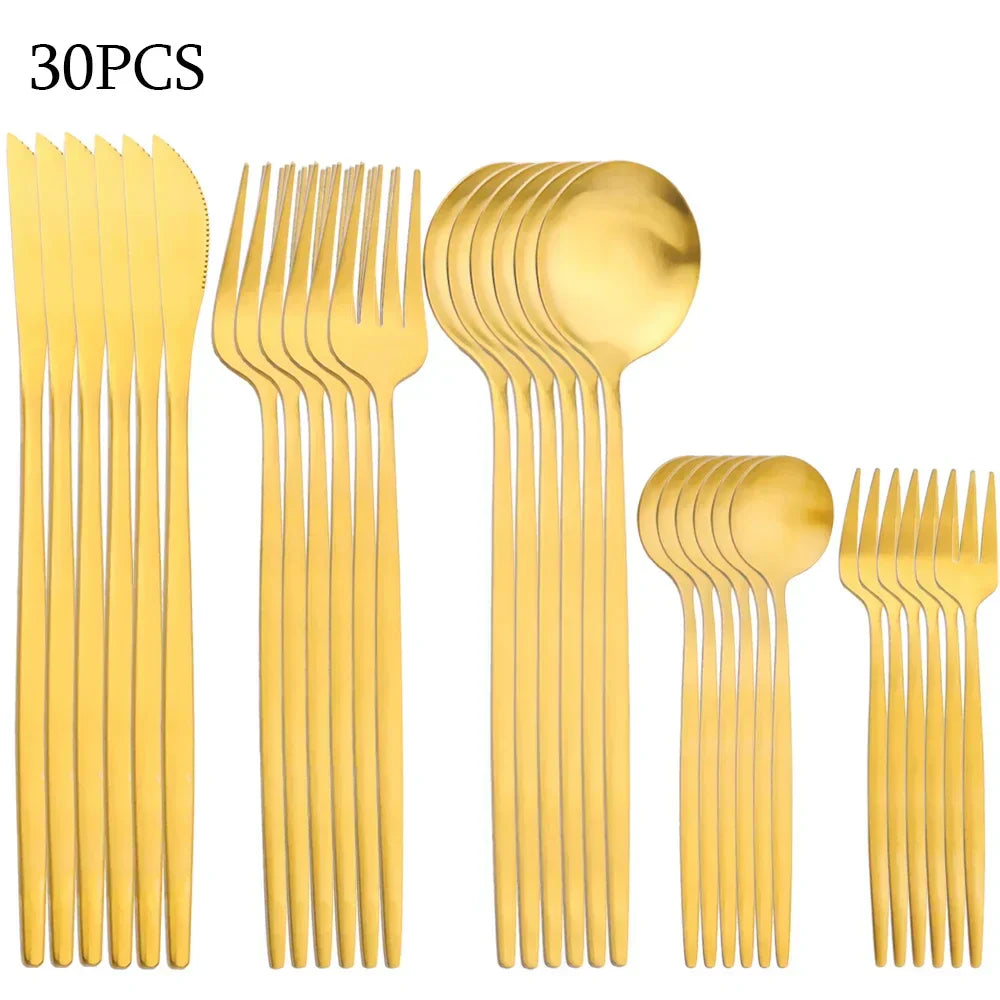 RefinedTable 30-Piece Cutlery Set Stainless Steel Dining Flatware Spoons Forks Knives