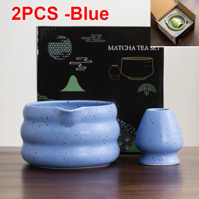 Japanese Ceramic Matcha Bowl Set 550ml Green with Pouring Spout and Whisk Holder for Tea Ceremony
