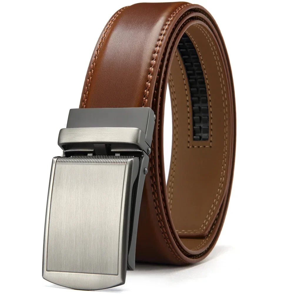 Men’s Genuine Leather Belt with Adjustable Ratchet Buckle for Casual and Formal Wear