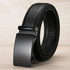 Men’s PU Leather Belt Automatic Buckle Adjustable Black Brown 3.5 cm Wide