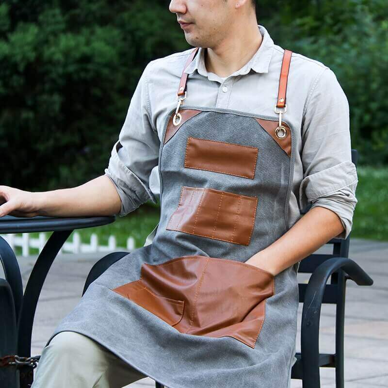 Harrow Leather Belt Apron Fire-Resistant Kitchen Apron with Canvas and Leather Straps