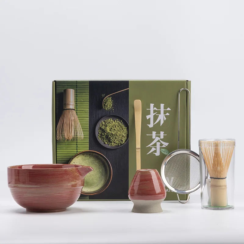 Ceramic Matcha Tea Set 5-Piece Natural Non-Toxic Bamboo Whisk Bowl Scoop Sifter