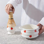 Japanese Matcha Bowl Set Ceramic Strawberry Design Traditional Tea Ceremony Cup
