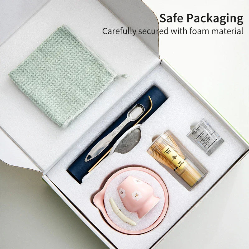 Japanese Matcha Tea Set 10-Piece Bamboo and Ceramic Traditional Japanese Tea Ceremony Kit