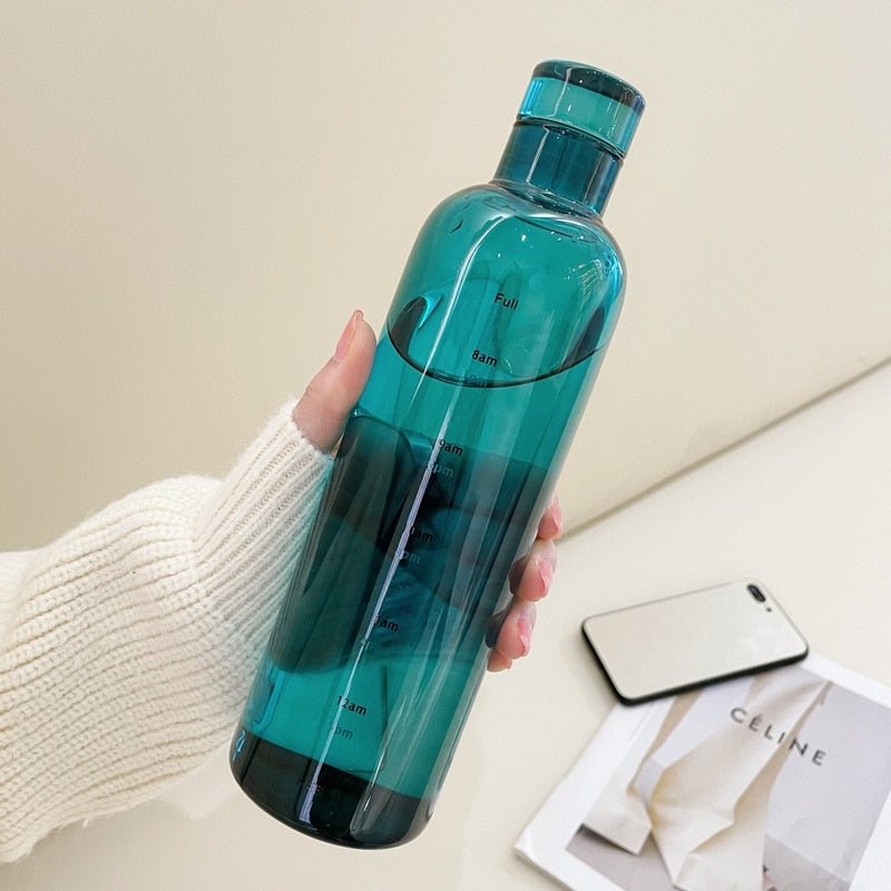 Heat-Resistant Glass Water Bottle with Time Scale and Leak-Proof Lid 22oz
