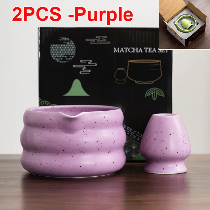 Japanese Ceramic Matcha Bowl Set 550ml Green with Pouring Spout and Whisk Holder for Tea Ceremony