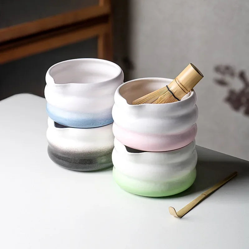 Japanese Ceramic Matcha Bowl Set 550ml Green with Pouring Spout and Whisk Holder for Tea Ceremony