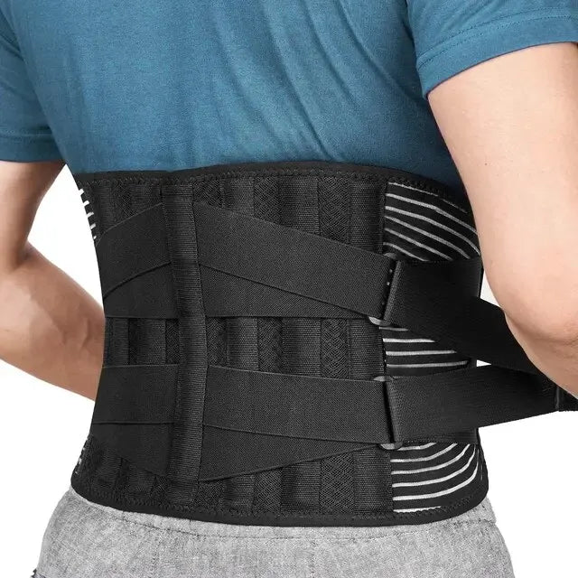 OrthoFlexa Back Support Belt 360° Lumbar Brace with Memory Aluminum & Steel Springs Adjustable Black Gray