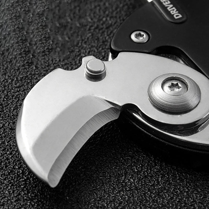 Mini Hiking Survival Keychain Tool Metal Compact with Knife Saw Fire Starter Compass