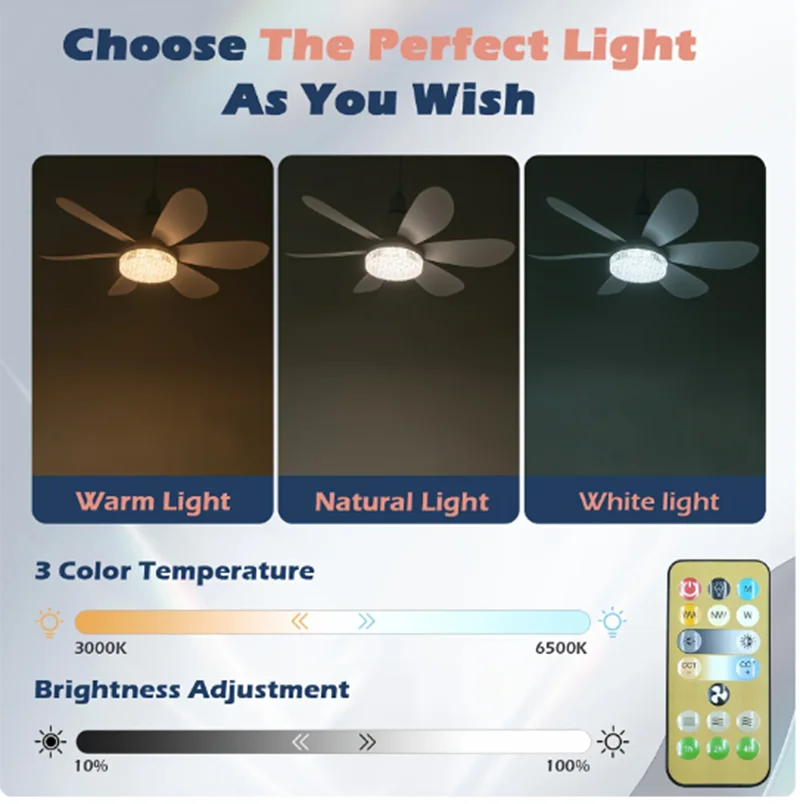 Flower Pattern Energy Saving Ceiling Fan Lamp with Remote Control LED Light Modern 6-Blade Quiet Operation