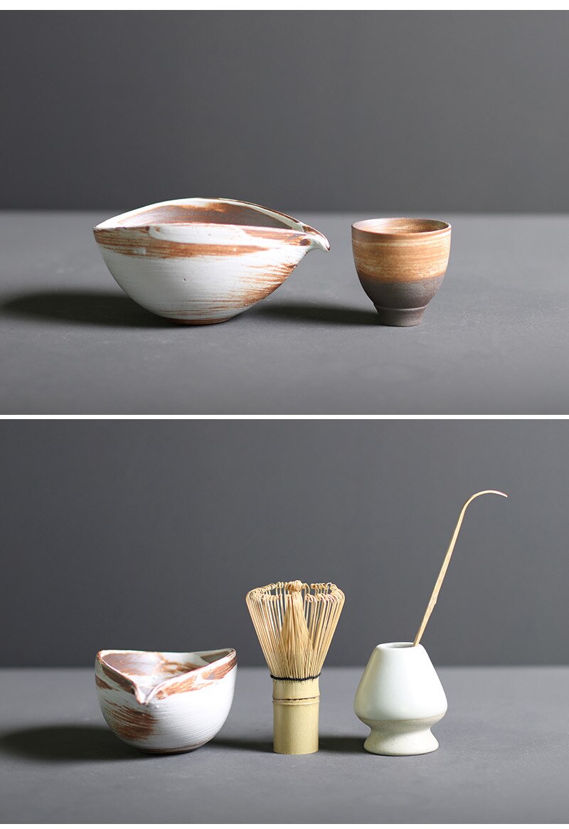 Traditional Matcha Tea Set Bamboo Whisk Ceramic Bowl Wooden Spoon for Authentic Tea Ceremony