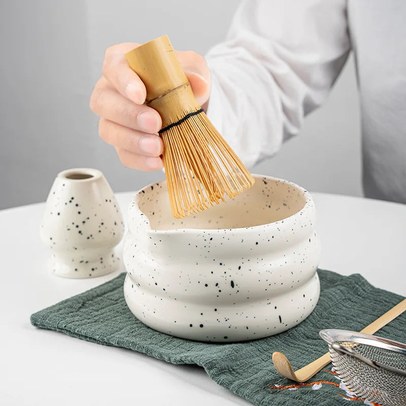 Matcha Tea Set 7-Piece Bamboo and Ceramic Traditional Japanese Green Tea Brewing Kit