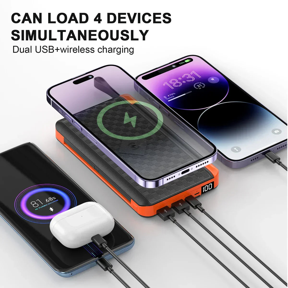 Solar Fast Charging Portable Power Bank 20000mAh Large Capacity Solar Charger with Compass and Lanyard