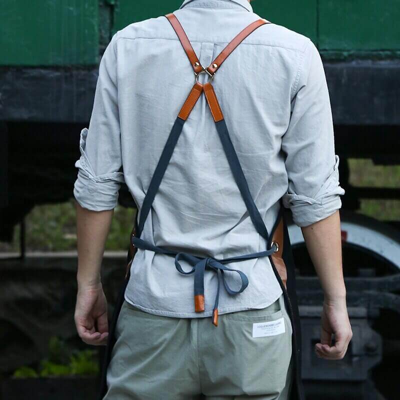 Harrow Leather Belt Apron Fire-Resistant Kitchen Apron with Canvas and Leather Straps