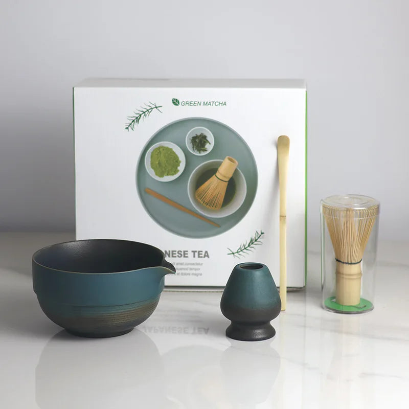 Japanese Matcha Bowl Set Ceramic Ombre Spout with Bamboo Whisk and Scoop Medium Size