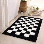 Harrow Plush Microfiber Checkered Bath Mat Black and White Machine Washable Eco-Friendly