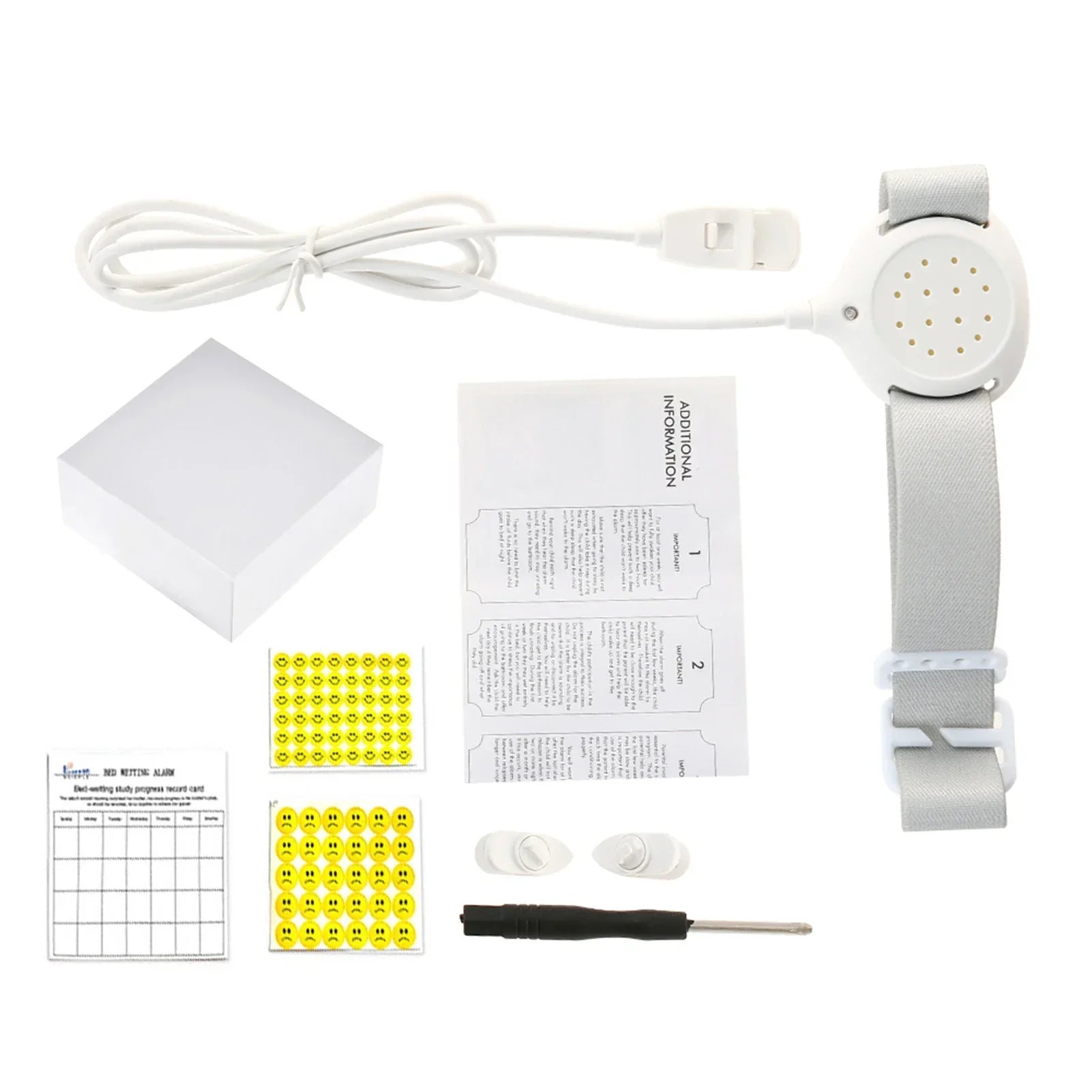 Wireless Bedwetting Alarm with Adjustable Vibration and Sound Modes White