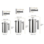 Harrow Stainless Steel French Press Coffee Maker Double Wall Insulated 350ml-1000ml