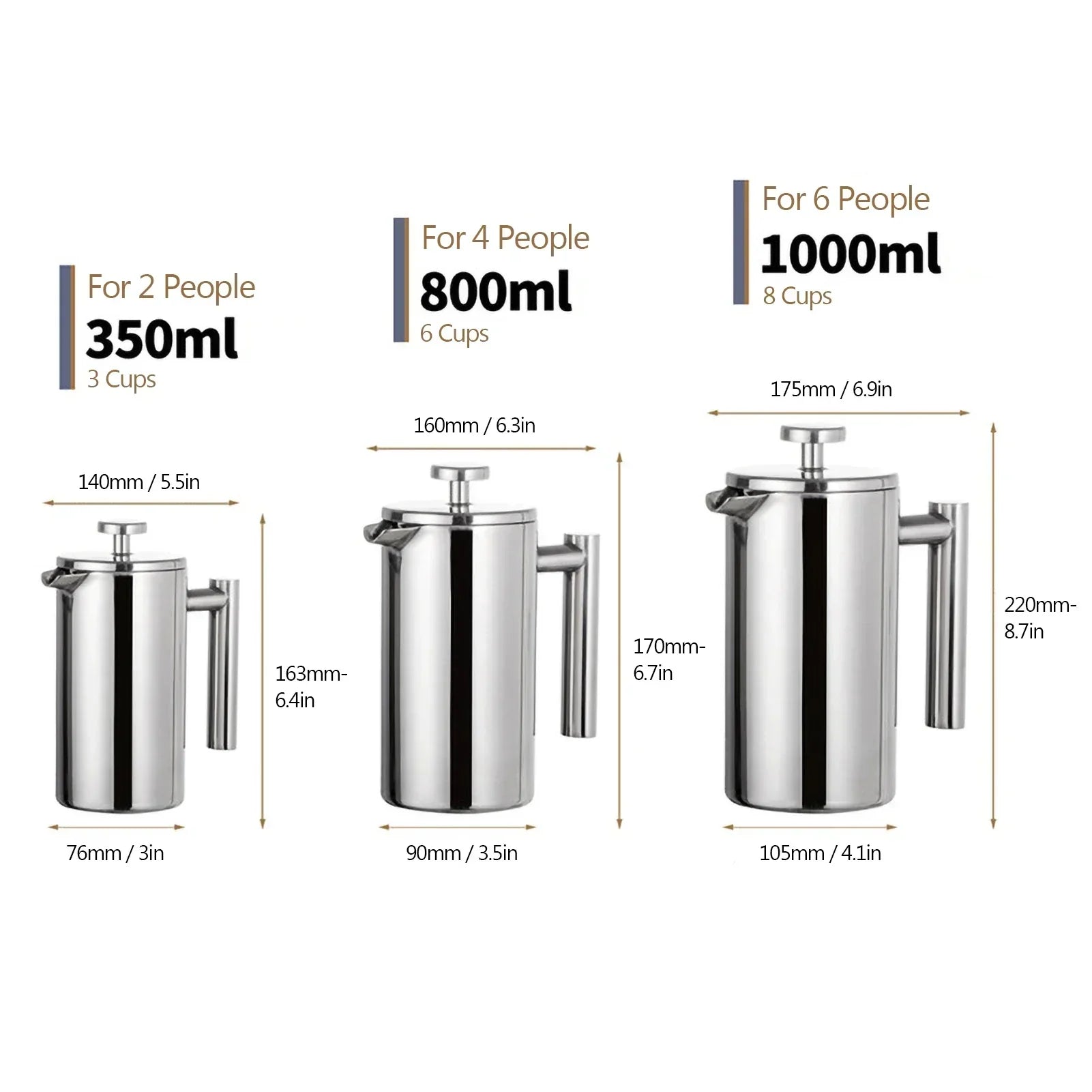 Harrow Stainless Steel French Press Coffee Maker Double Wall Insulated 350ml-1000ml