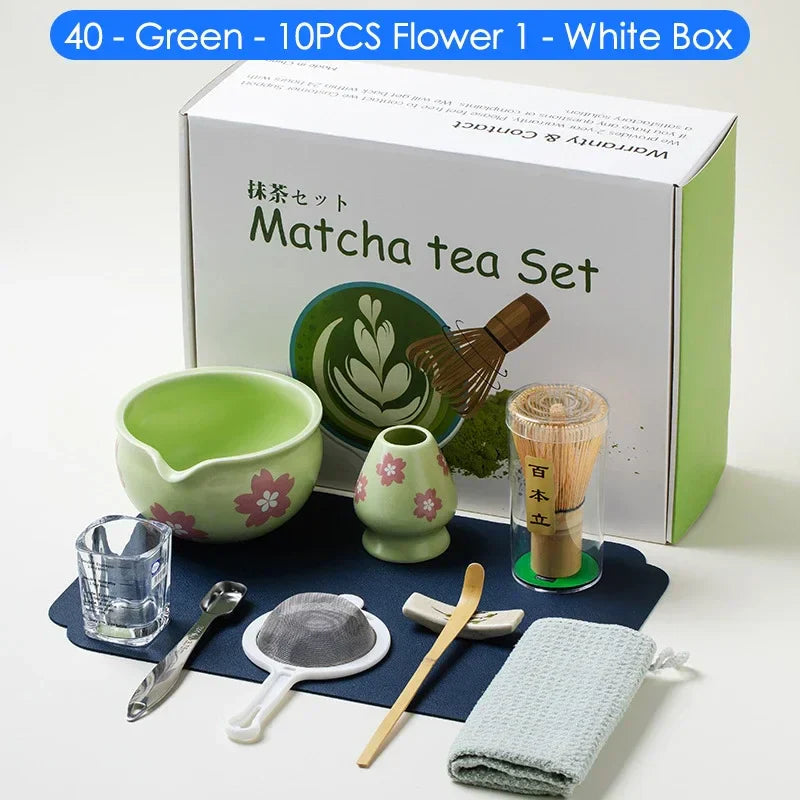 Japanese Matcha Tea Set 10-Piece Bamboo and Ceramic Traditional Japanese Tea Ceremony Kit