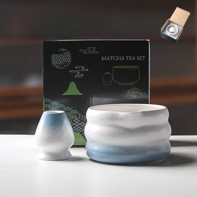 Japanese Ceramic Matcha Bowl Set 550ml Green with Pouring Spout and Whisk Holder for Tea Ceremony