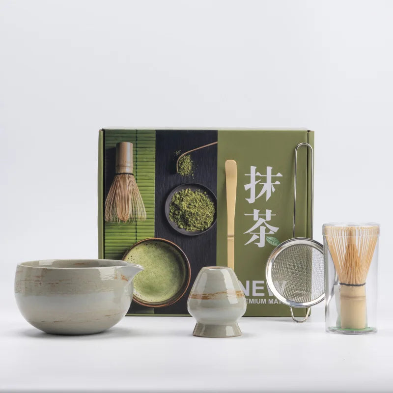Ceramic Matcha Tea Set 5-Piece Natural Non-Toxic Bamboo Whisk Bowl Scoop Sifter
