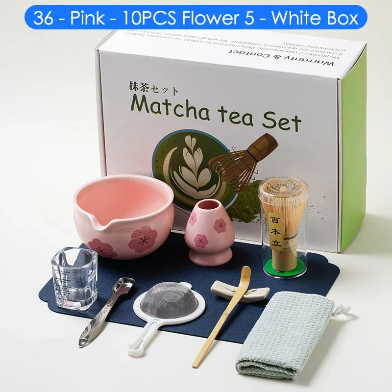 Japanese Matcha Tea Set 10-Piece Bamboo and Ceramic Traditional Japanese Tea Ceremony Kit