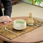 Ceramic Matcha Teaware Set Dark Red Cherry Blossom Design with Bowl Whisk and Teaspoon