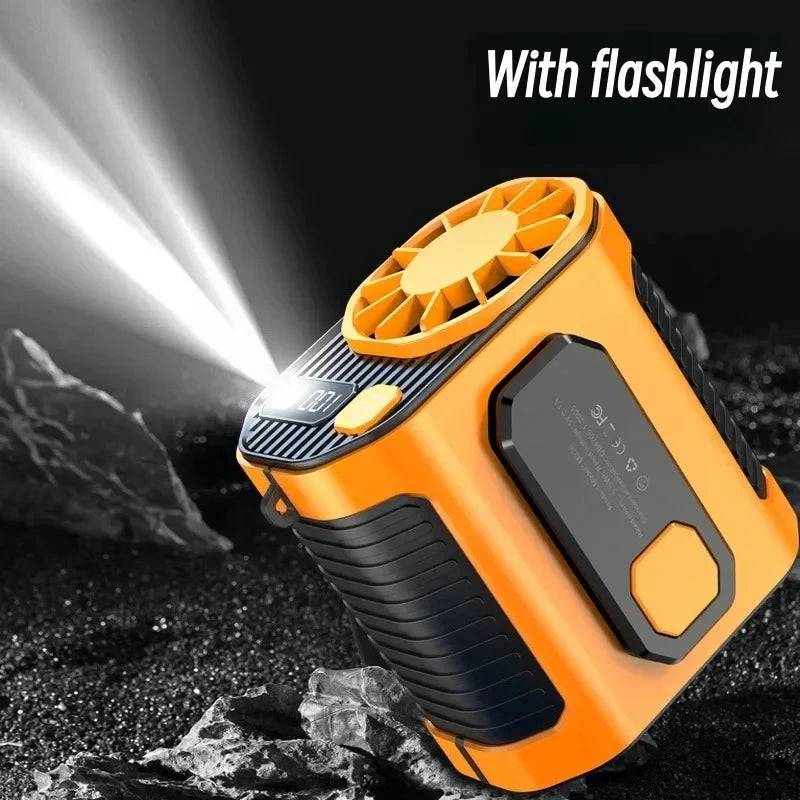 Portable Waist Fan with 5000mAh Battery, Hands-Free Neck and Belt Clip Fan with LED Light and Power Bank